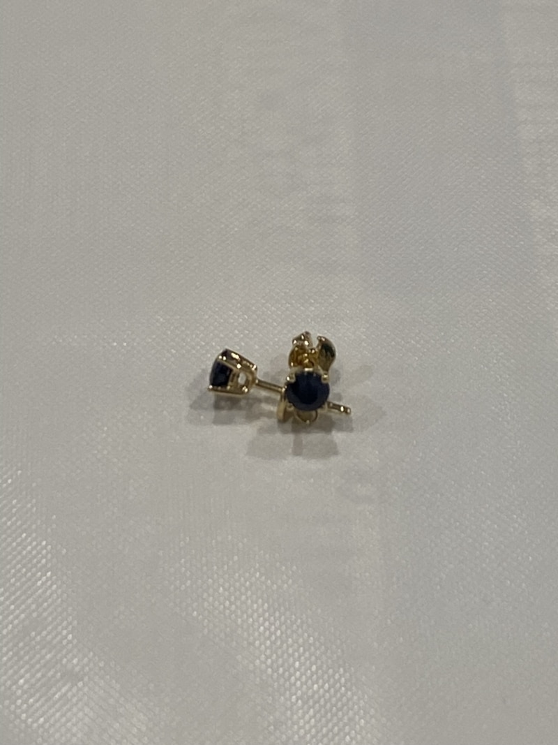 Recycled 14K Gold Element Studs with upcycled blue sapphire by Washed Ashore