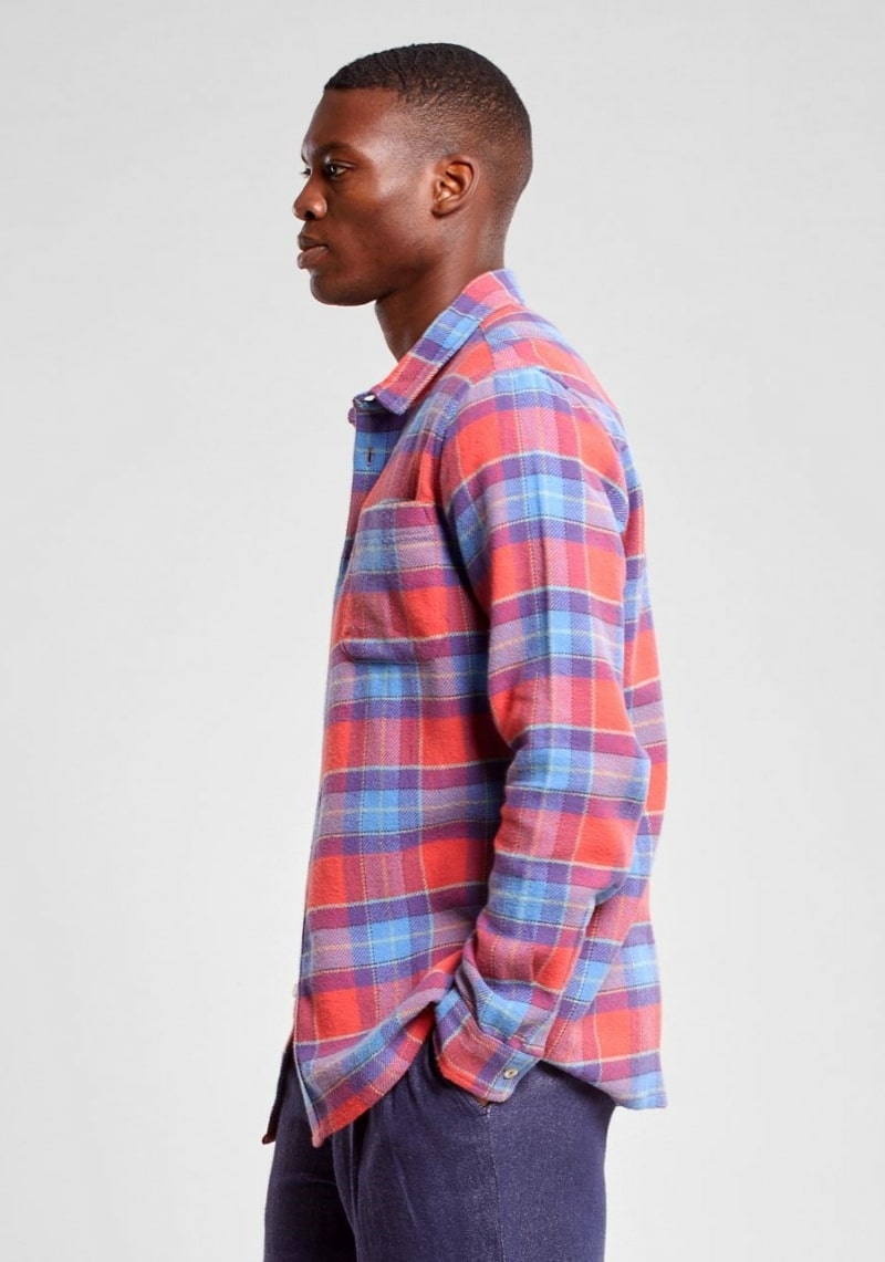 Multi-check mineral red colored rute shirt by Dedicated brand